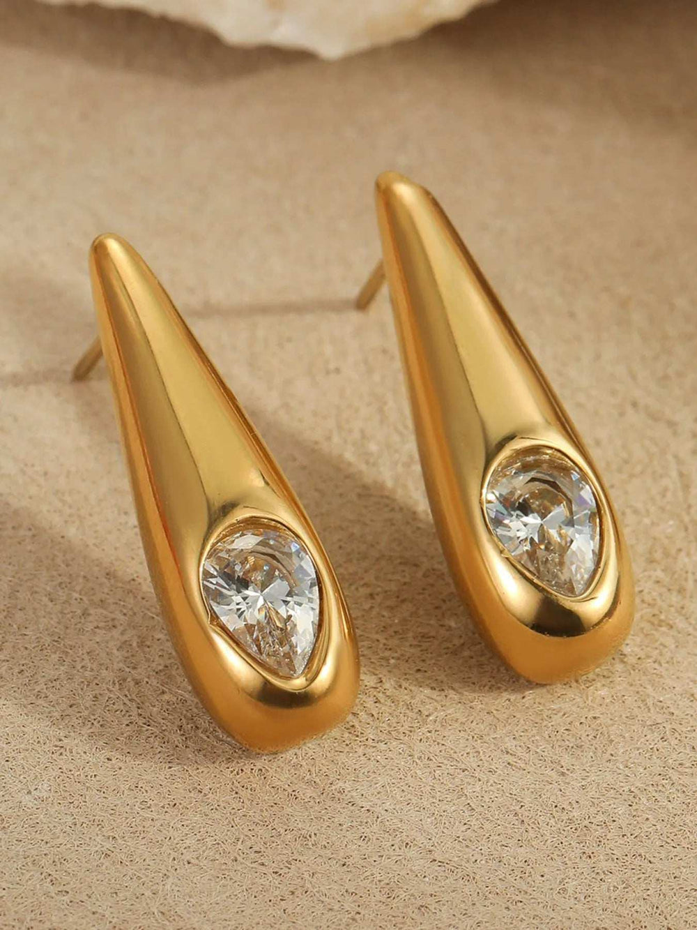 18K Gold-Plated Zircone Teardrop Earrings - Trendsi - Flyclothing LLC