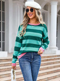Striped Round Neck Dropped Shoulder Sweater - Trendsi - Flyclothing LLC