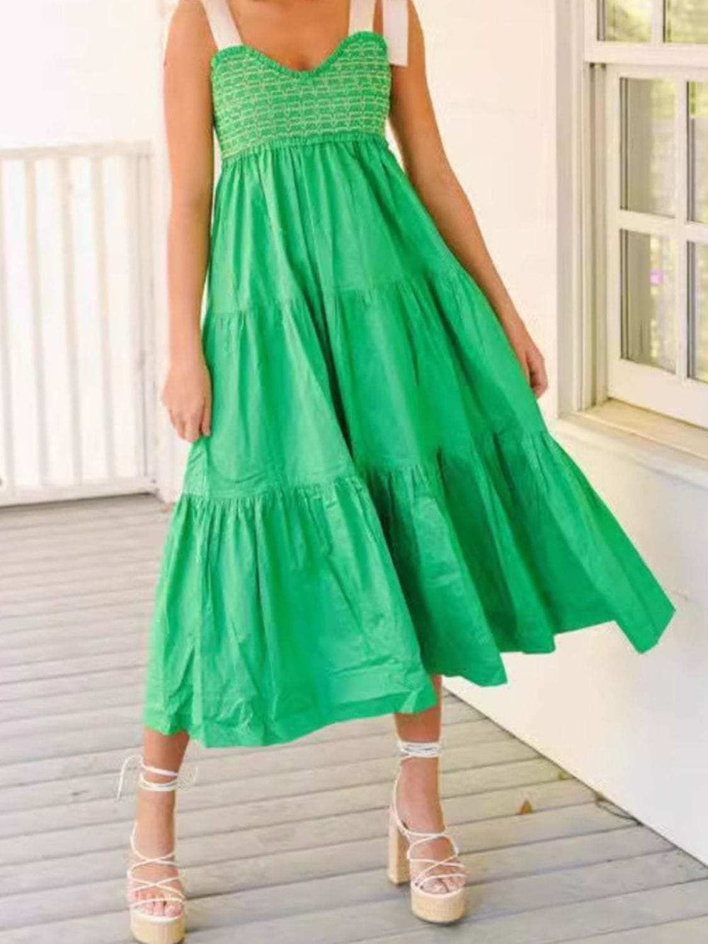 Tiered Tie Shoulder Midi Cami Dress - Trendsi - Flyclothing LLC
