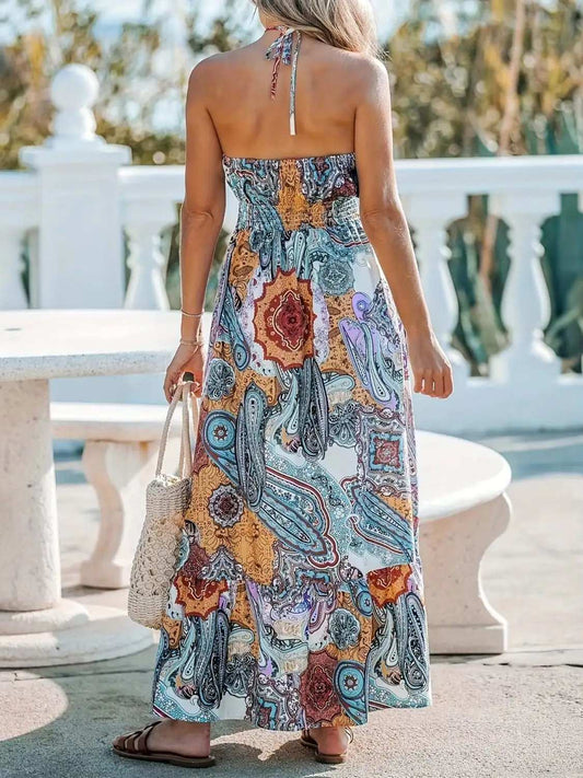 Printed Halter Neck Maxi Dress - Trendsi - Flyclothing LLC
