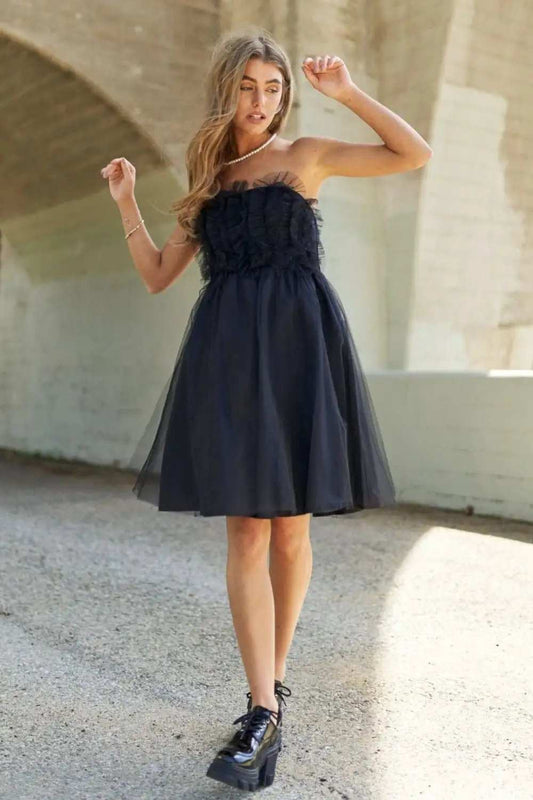 J.NNA Mesh Ruffle Tube Top Swing Dress - Trendsi - Flyclothing LLC