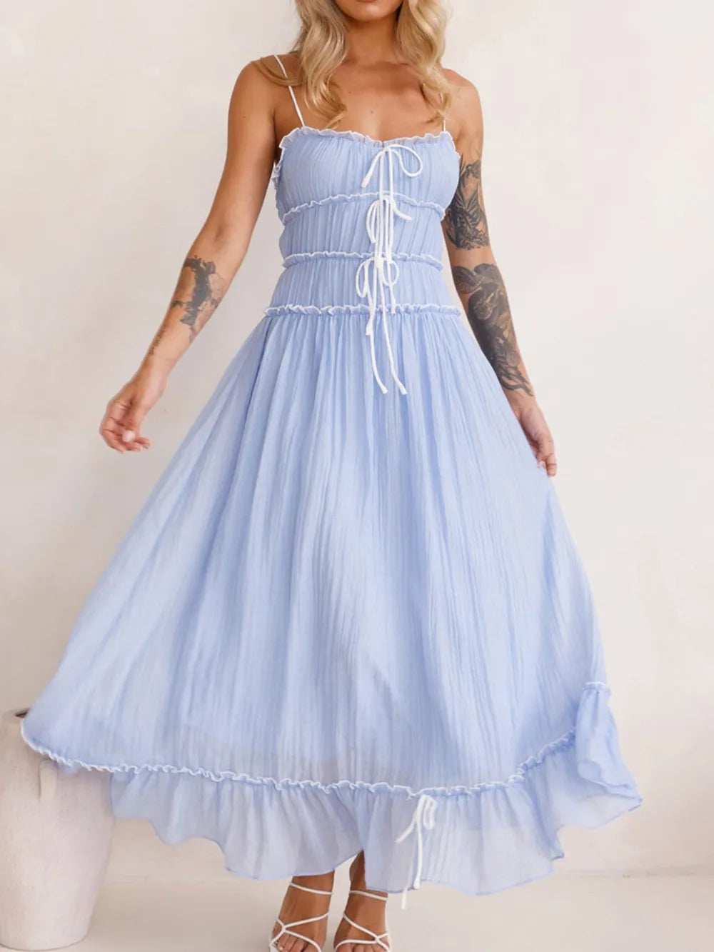 Devine Frill Ruffled Hem Midi Cami Dress - Trendsi - Flyclothing LLC