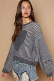 POL Round Neck Heart Patch Zipper Point Sleeve Sweater - Trendsi - Flyclothing LLC