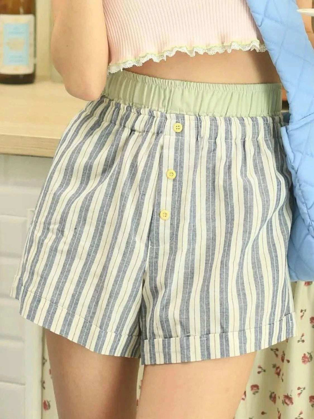 Striped Elastic Waist Shorts - Trendsi - Flyclothing LLC
