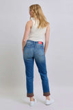 Judy Blue Full Size Plaid Print Cuff Straight Leg Jeans with Pockets - Trendsi - Flyclothing LLC