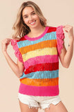 BiBi Pointelle Striped Ruffled Knit Top - Trendsi - Flyclothing LLC
