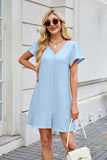 Tied Button Up Short Sleeve Mini Shirt Dress - Trendsi - Flyclothing LLC