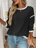 Ribbed Contrast Trim Long Sleeve Top - Trendsi - Flyclothing LLC