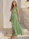 Cutout Ruffled Cap Sleeve Maxi Dress - Trendsi - Flyclothing LLC
