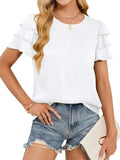 Smocked Round Neck Ruffled Layered Sleeve Blouse - Trendsi - Flyclothing LLC