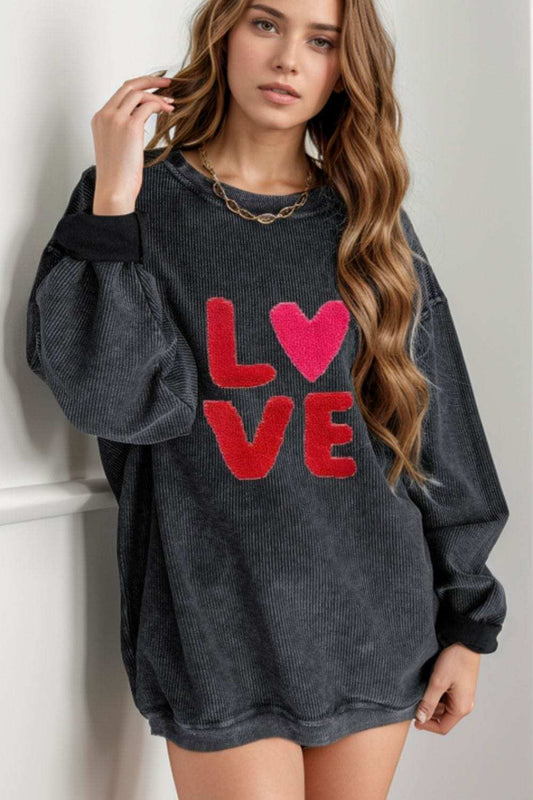Valentine’s Day LOVE Round Neck Long Sleeve Sweatshirt - Trendsi - Flyclothing LLC