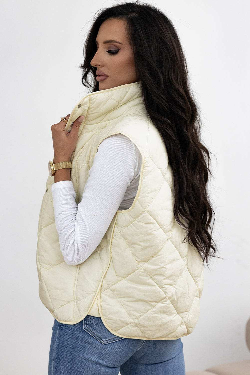 Snap Down Texture Vest Coat with Pockets - Trendsi - Flyclothing LLC