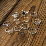 Alloy Synthetic Crystal 11-Piece Ring Set - Trendsi - Flyclothing LLC