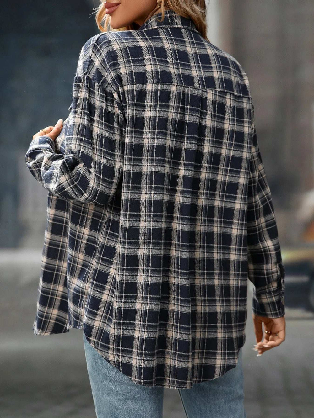 Plaid Button-Down Oversized Shirt - Trendsi - Flyclothing LLC