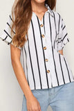 Striped Button Up Short Sleeve Shirt - Trendsi - Flyclothing LLC