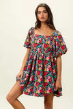 BiBi Floral Print Puff Square Neck Dress - Trendsi - Flyclothing LLC