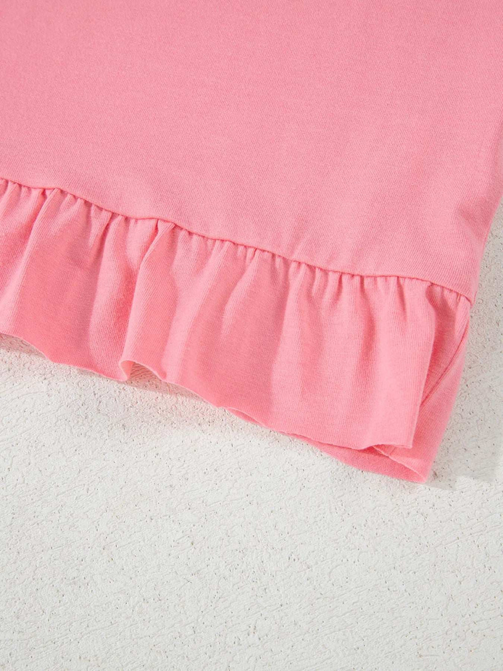 Ruffle Hem Round Neck Relaxed T-Shirt - Trendsi - Flyclothing LLC