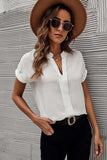 Full Size Notched Short Sleeve Blouse - Trendsi - Flyclothing LLC