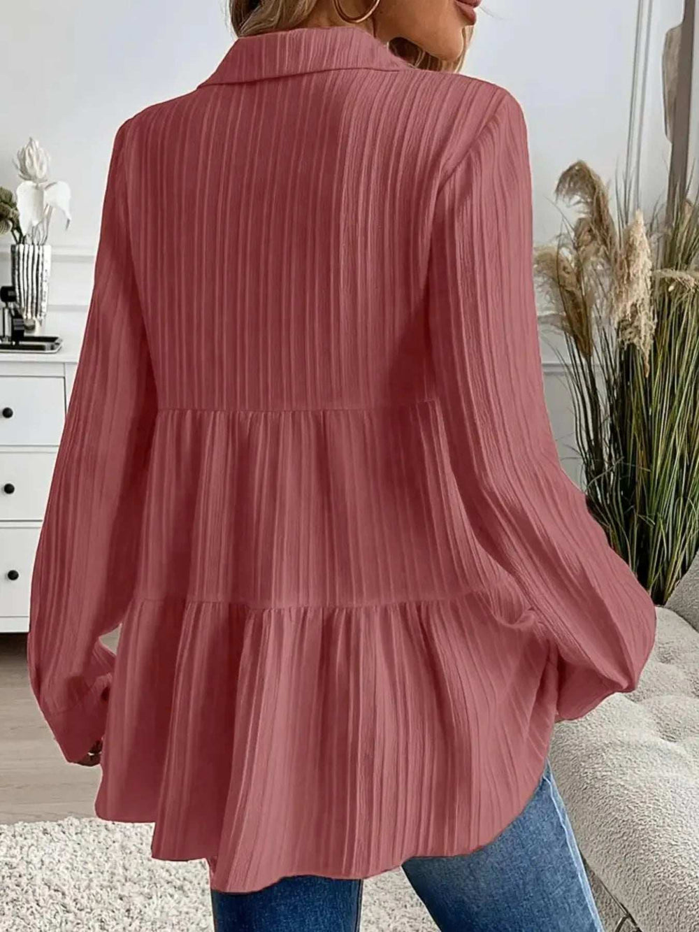 Striped Button-Down Tiered Shirt - Trendsi - Flyclothing LLC