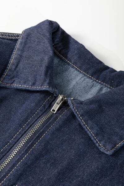 Collared Neck Half Zip Denim Dress - Trendsi - Flyclothing LLC