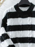 Striped Round Neck Long Sleeve Sweater - Trendsi - Flyclothing LLC