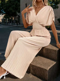 Pleated Short Sleeve Wide Leg Jumpsuit - Trendsi - Flyclothing LLC