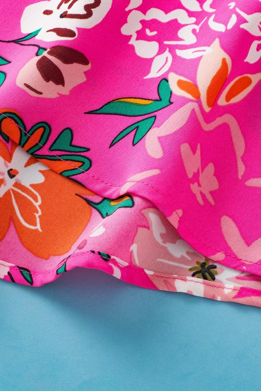 Smocked Printed Round Neck Half Sleeve Blouse - Trendsi - Flyclothing LLC