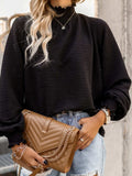 Smocked Frill Mock Neck Long Sleeve Blouse - Trendsi - Flyclothing LLC