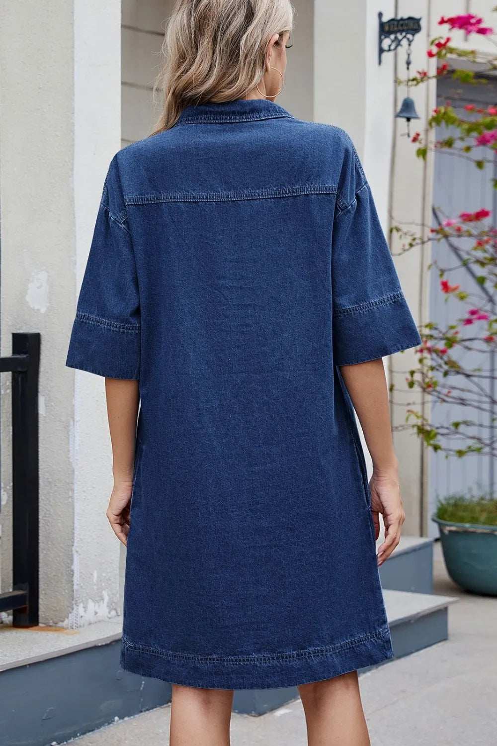 Johnny Collar Half Sleeve Denim Dress - Trendsi - Flyclothing LLC