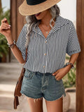 Striped Collared Neck Half Sleeve Shirt - Trendsi - Flyclothing LLC
