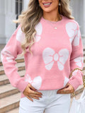 Angel Wings Bow Round Neck Dropped Shoulder Sweater - Trendsi - Flyclothing LLC