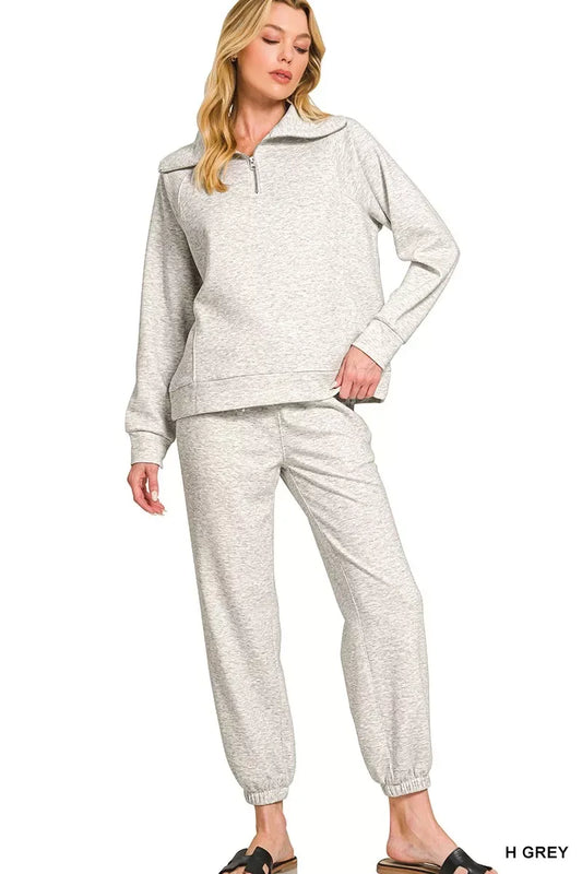 Zenana Scuba Half Zip Sweatshirts and Joggers Set - Trendsi - Flyclothing LLC