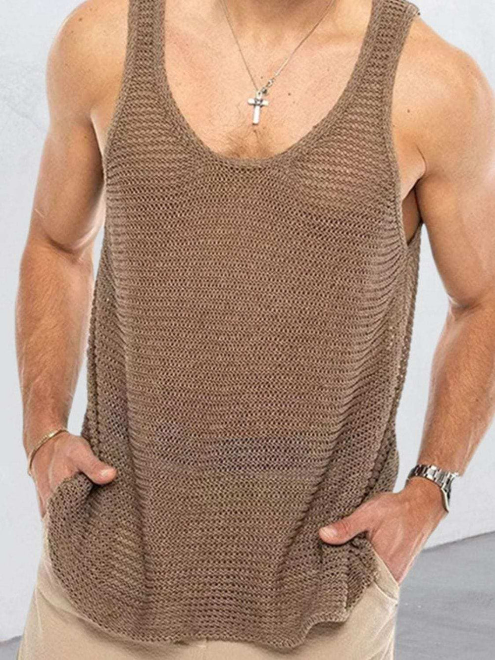 Men's Plus Size Round Neck Wide Strap Tank - Trendsi - Flyclothing LLC