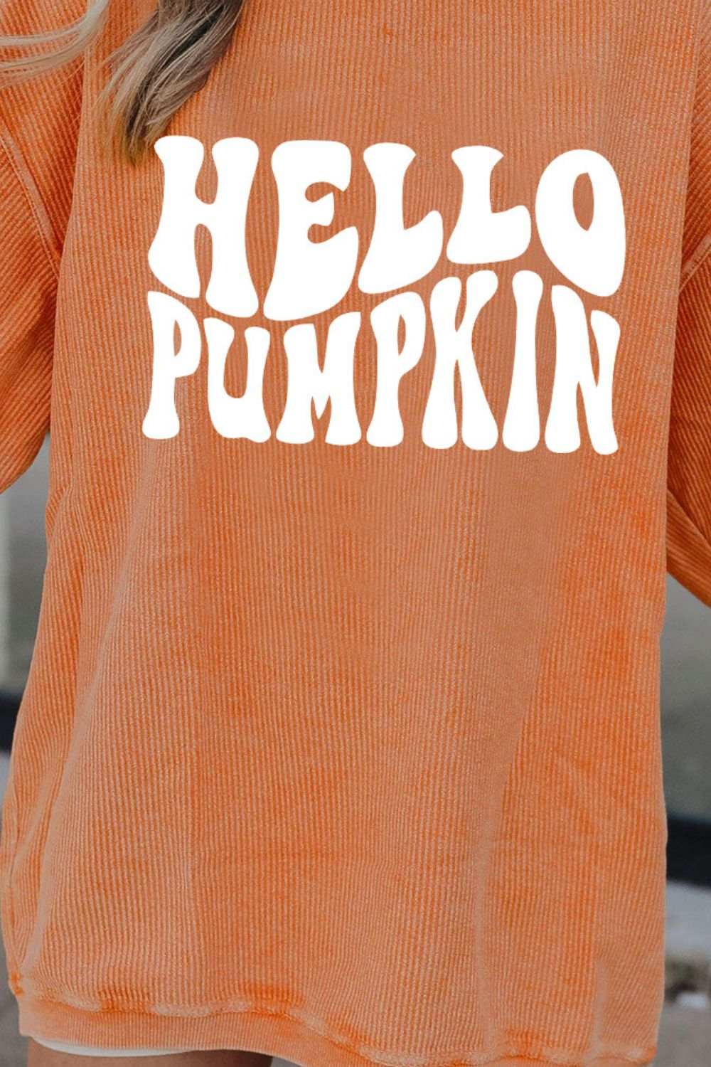 Round Neck Dropped Shoulder HELLO PUMPKIN Graphic Sweatshirt - Trendsi - Flyclothing LLC