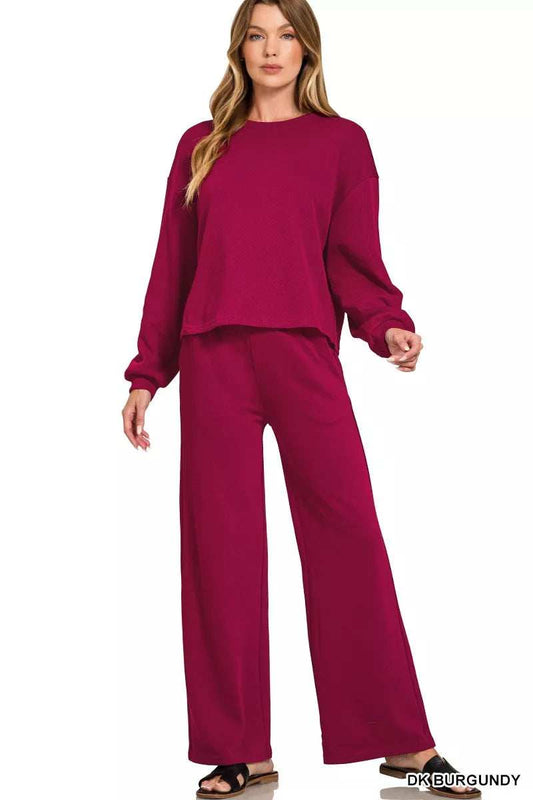 Zenana French Rib Pullover and Pants Set - Trendsi - Flyclothing LLC