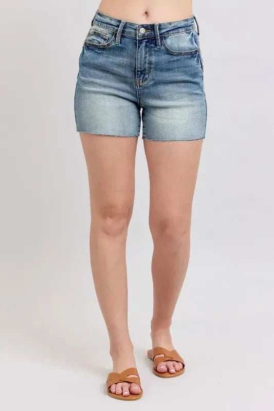 Judy Blue Full Size High Waist Star Seam Detail Denim Shorts Plus Size - Trendsi - Flyclothing LLC