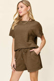 Double Take Full Size Texture Short Sleeve T-Shirt and Drawstring Shorts Set - Trendsi - Flyclothing LLC