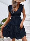 Ruffled V-Neck Cap Sleeve Dress - Trendsi - Flyclothing LLC