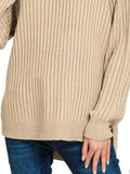 Zenana Curved Hem Two-Tone Ribbed Sweater - Trendsi - Flyclothing LLC