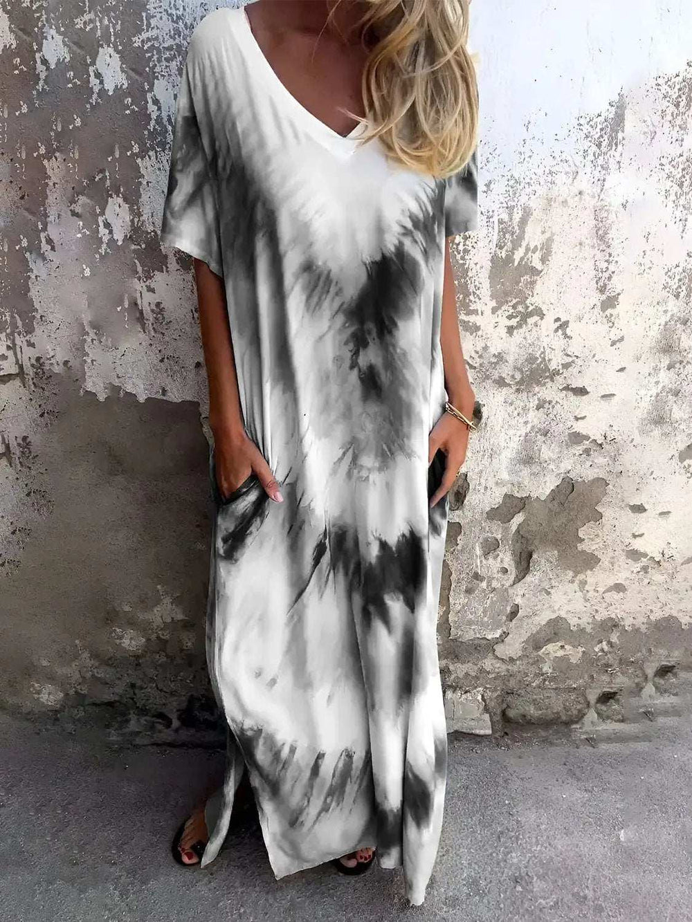 Full Size Pocketed Tie-Dye Short Sleeve Dress - Trendsi - Flyclothing LLC
