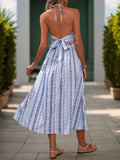 Tied Printed Halter Neck Sleeveless Midi Dress - Trendsi - Flyclothing LLC