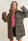 J.NNA Snap Down Tweed Plaid Contrast Longline Shacket - Trendsi - Flyclothing LLC