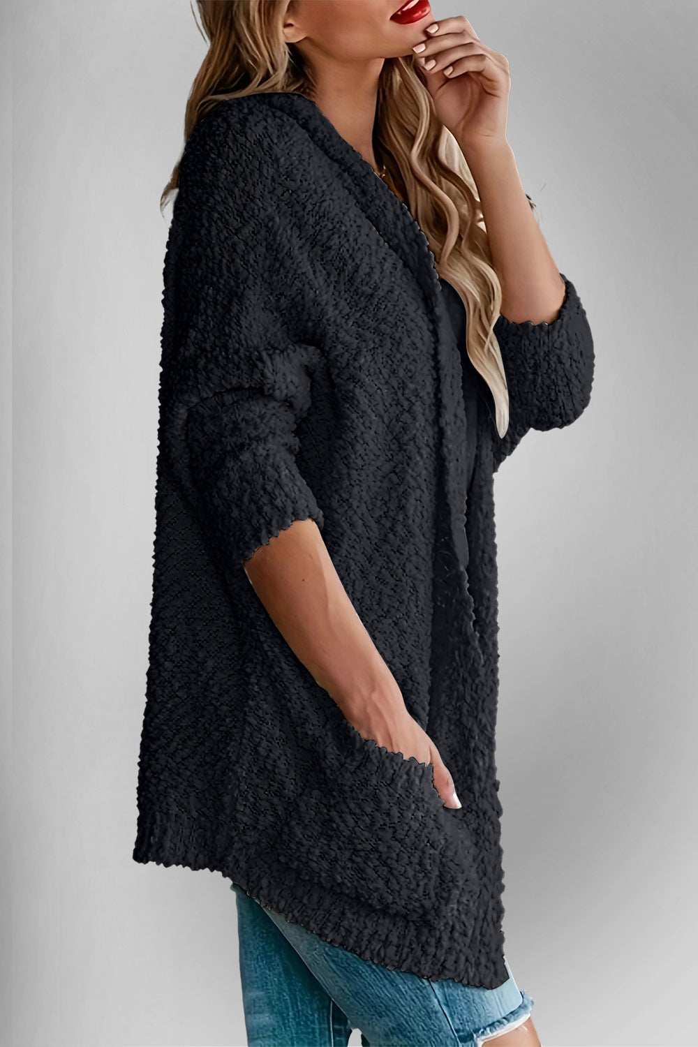 Double Take Pocketed Open Front Long Sleeve Cardigan - Trendsi - Flyclothing LLC
