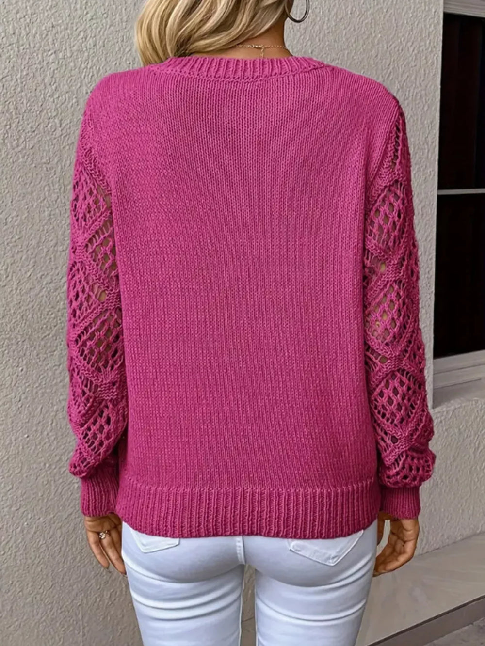 V-Neck Hollow-Out Sleeve Knit Sweater - Trendsi - Flyclothing LLC