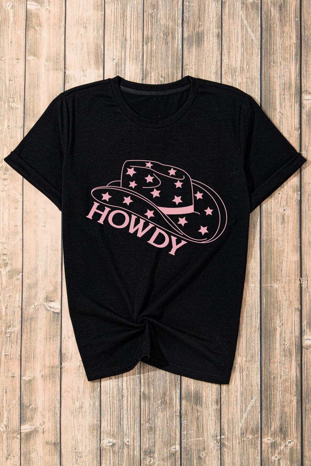 HOWDY Round Neck Short Sleeve T-Shirt - Trendsi - Flyclothing LLC