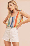 Aemi + Co Contrast Striped Scoop Neck Tie Shoulder Tank - Trendsi - Flyclothing LLC