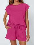 Round Neck Cap Sleeve Top and Shorts Set - Trendsi - Flyclothing LLC