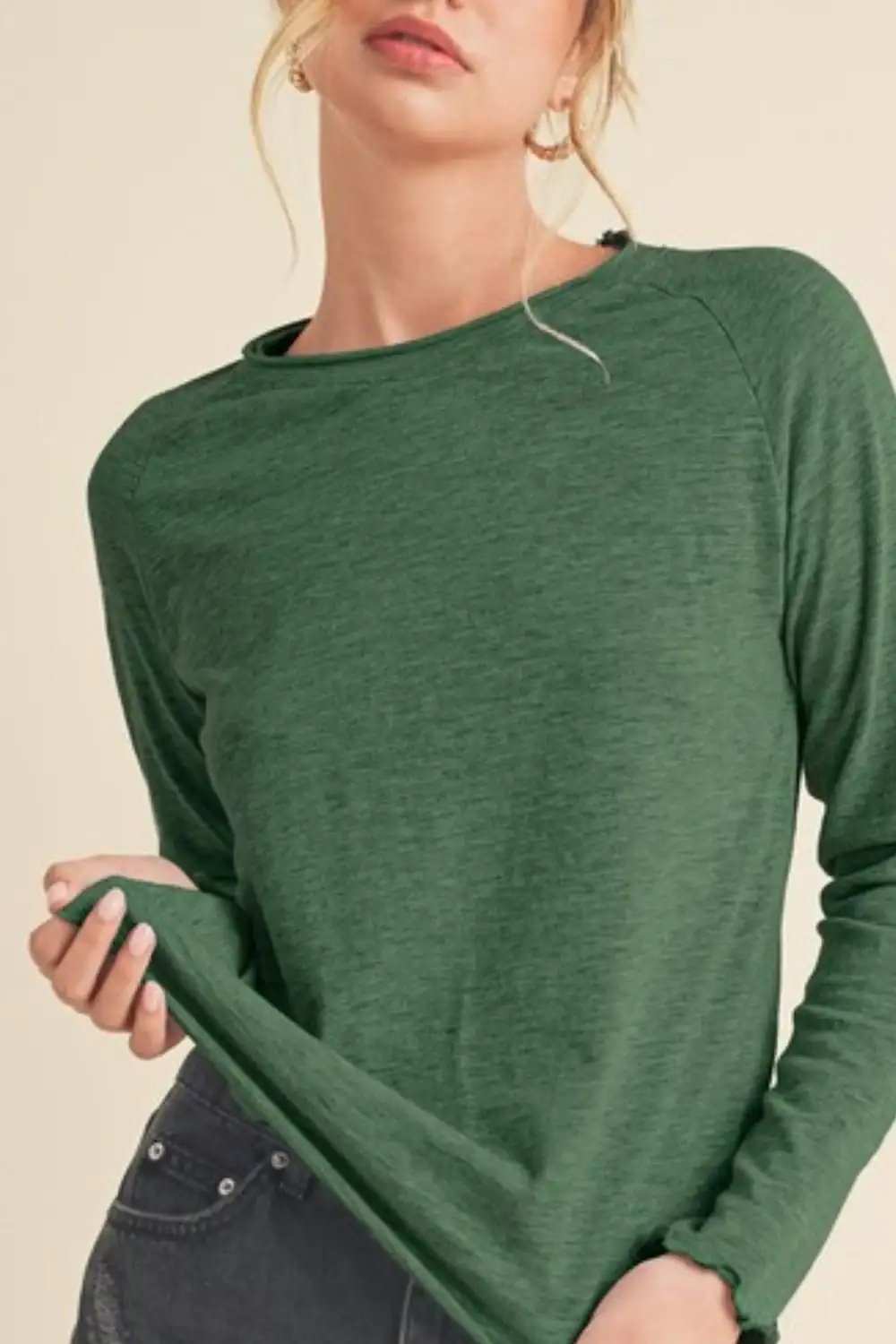 Aemi + Co Lettuce Hemline Round Neck Raglan Sleeve T-Shirt - Trendsi - Flyclothing LLC