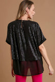 Umgee Sequin Half Sleeve Layered Blouse - Trendsi - Flyclothing LLC