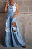 Distressed Wide Leg Denim Overalls - Trendsi - Flyclothing LLC
